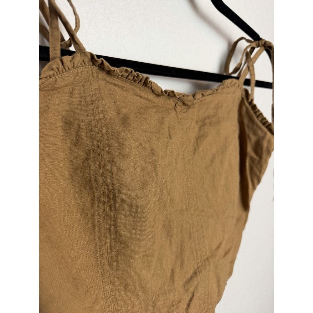 Aerie Linen Blend Corset Tank Tie Spaghetti Strap Size M Cottagecore Camel Brown - Picture 2 of 8
